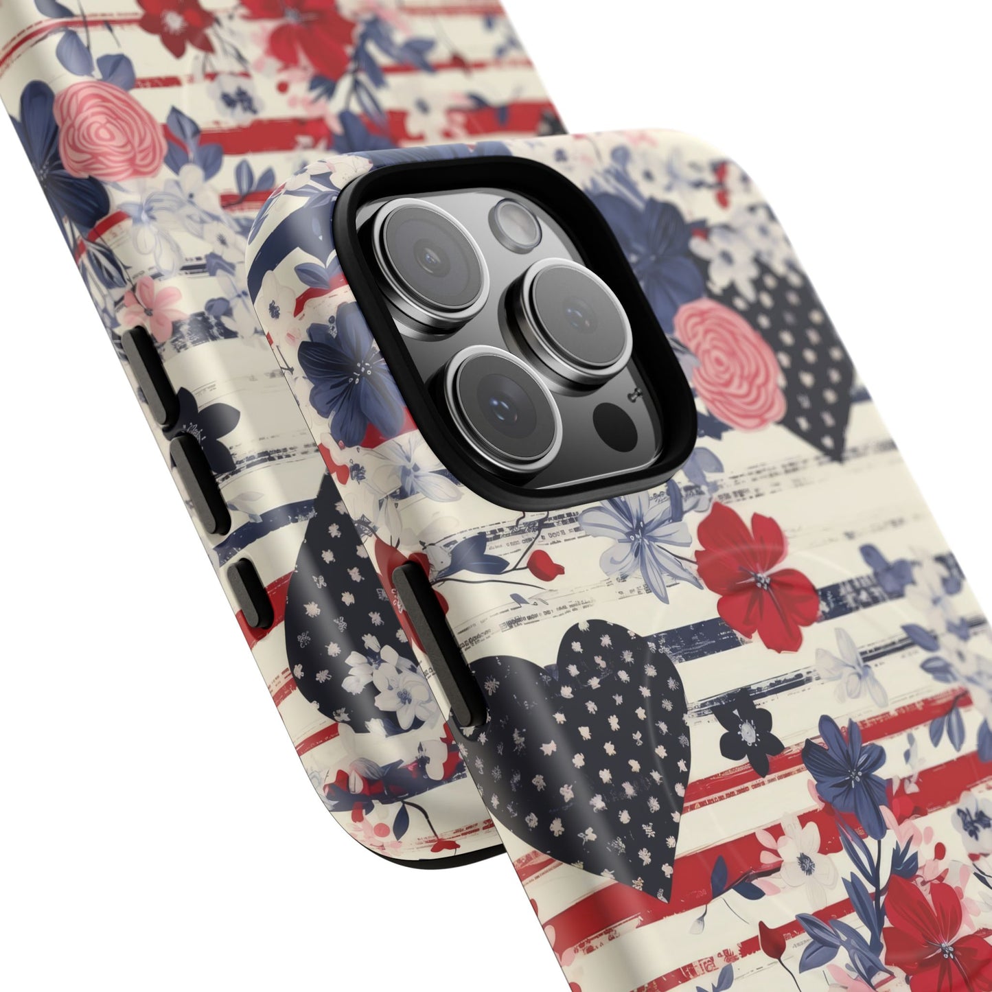 Patriotic Floral Phone Case, Tough Magnetic Cases, American Flag Design, Gift for Her, Independence Day Accessories