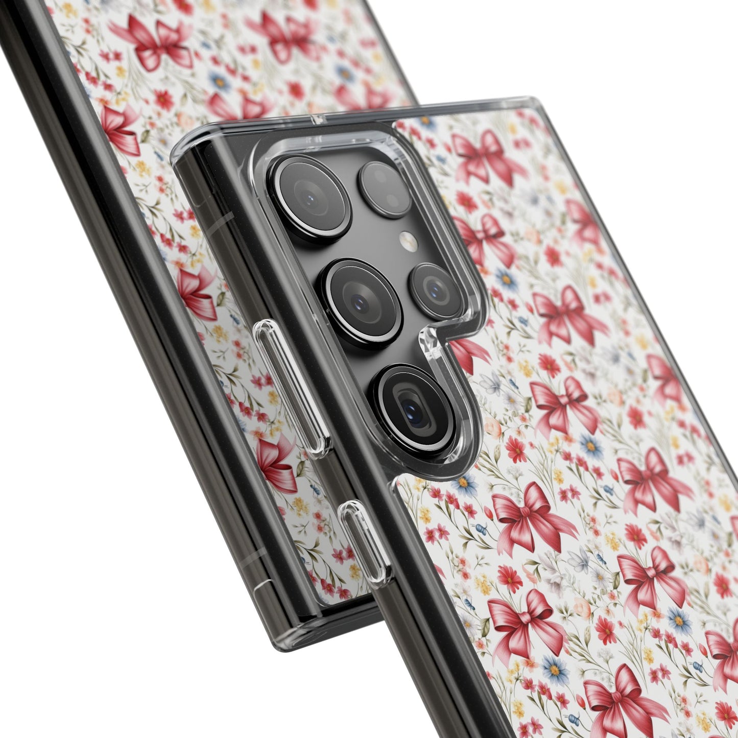 Personalized Rosette Coquette Floral Bow Clear iPhone, Samsung Cases — Custom Name Phone Cover