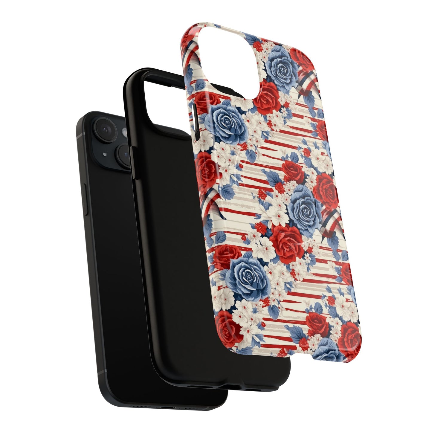 Floral Freedom Tough iPhone Magnetic Case, Red Blue Flower Design,  iPhone MagSafe® compatibility Cover, Best Gift for Her, Holiday Present