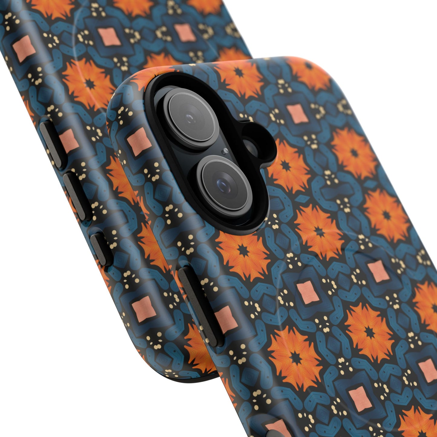 Saffron Tile Bloom Vibrant Floral Tough Magnetic iPhone Case, Durable iPhone Cover, Gift for Her, Floral Design, Unique iPhone Protection.