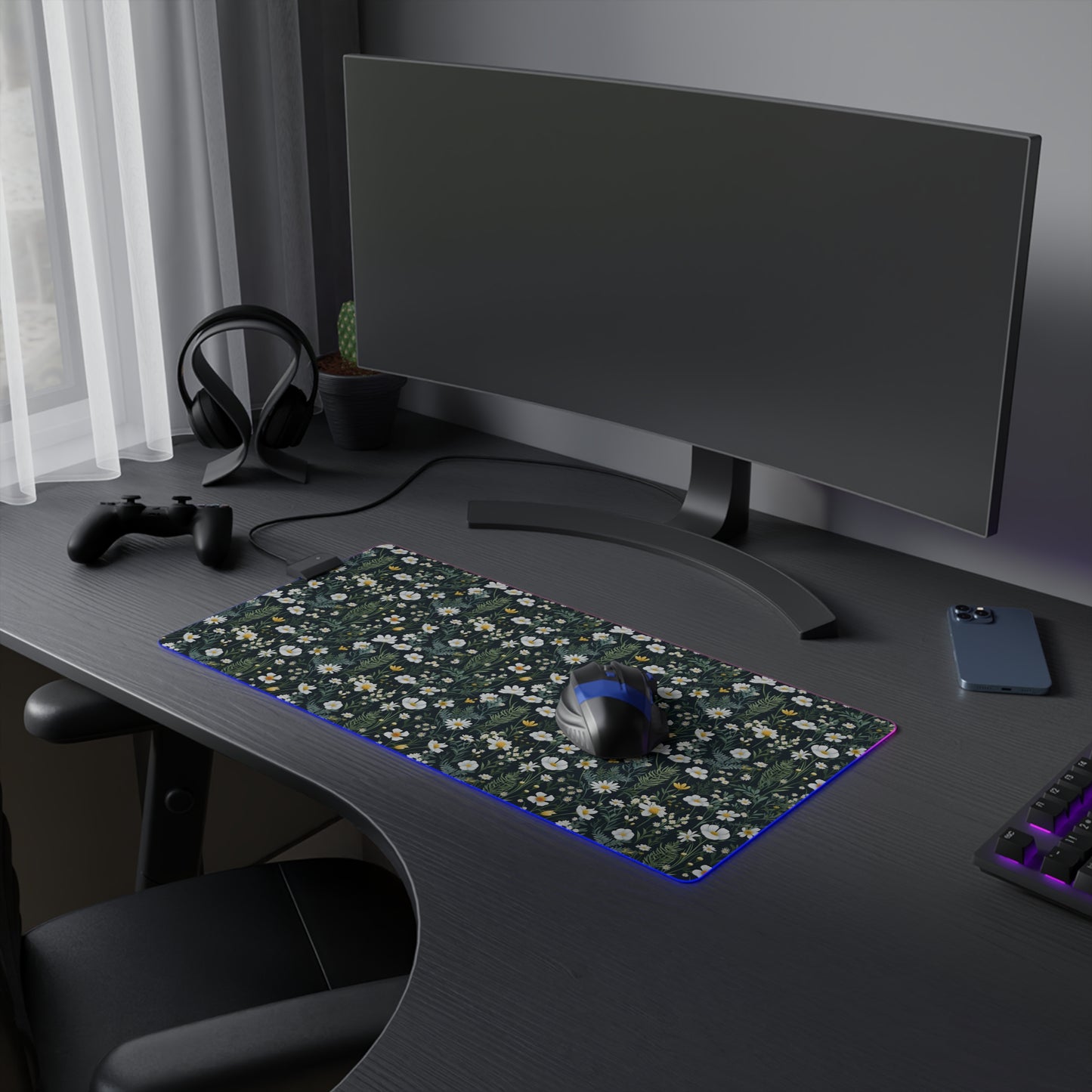 Daisy Delight Floral LED Gaming Mouse Pad – Custom Designed RGB Computer Accessory.