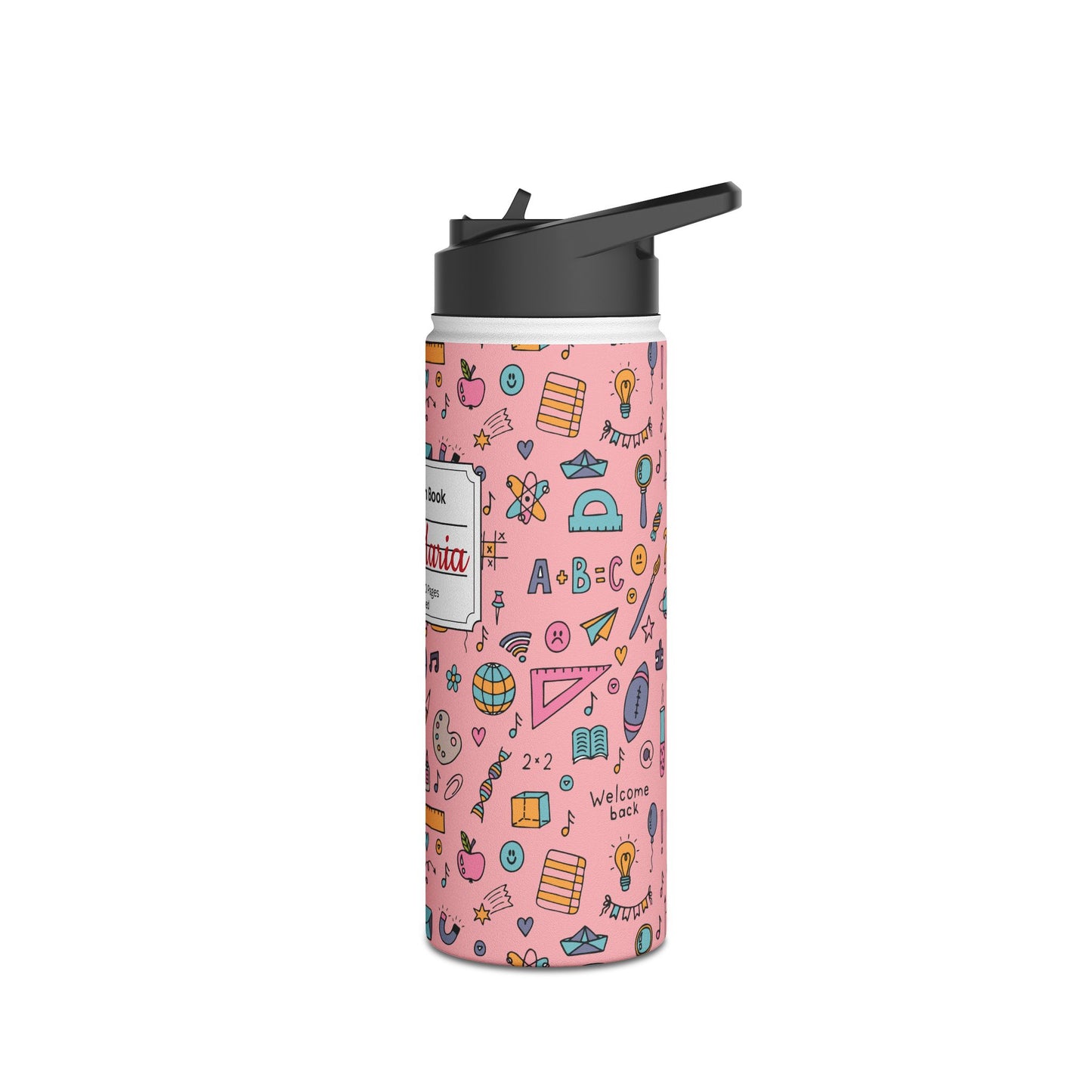 Personalized Pink Chalkboard Chic Inspired Stainless Steel Water Bottle for Kids, School Supplies, Eco-Friendly Drinkware, Back to School, Teacher Gifts