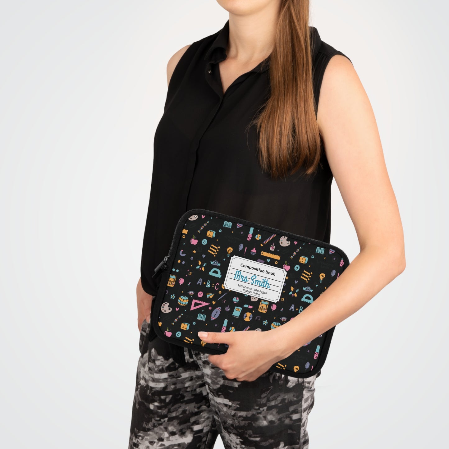 Personalized Chalkboard Chic Laptop Sleeve with Composition Book Inspired Design, Customizable Tech Case, School Supplies, Gift for Students, College Essentials, Back to School