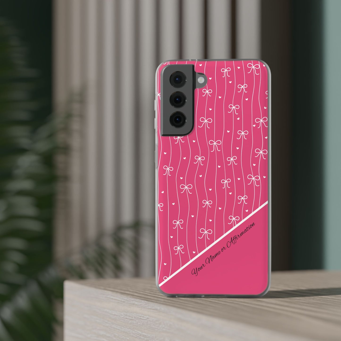 Personalized Pink Bow Coquette Slim Flexi iPhone and Samsung Cases — Custom Name or Affirmation