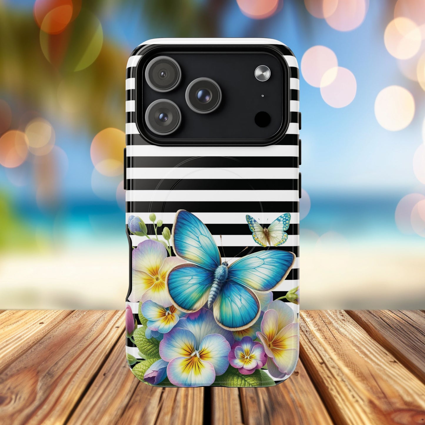Pansy Parade Tough iPhone Magnetic Cases, Floral Tough Case, Striped iPhone Magnetic Cover, Phone Accessory, Gift for Nature Lovers