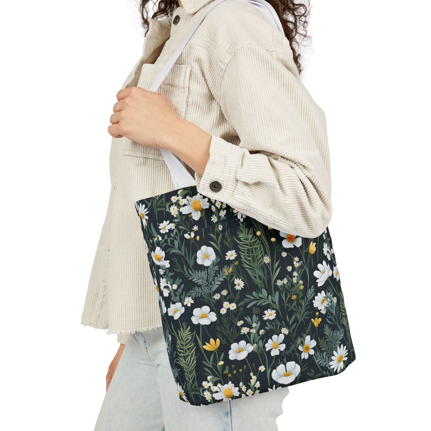 Daisy Delight Floral Canvas Tote Bag with 5-Color Straps | Eco-Friendly Shopping Bag