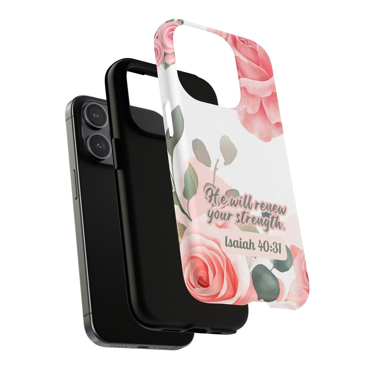 You will Renew your Strength Isaiah 40:11, Inspirational Gift, Tough iPhone Magnetic Case Scripture, Floral Bible Verse, MagSafe® iPhone®, iPhone 14, iPhone 15, iPhone 16, Pro, Pro Max, Plus.