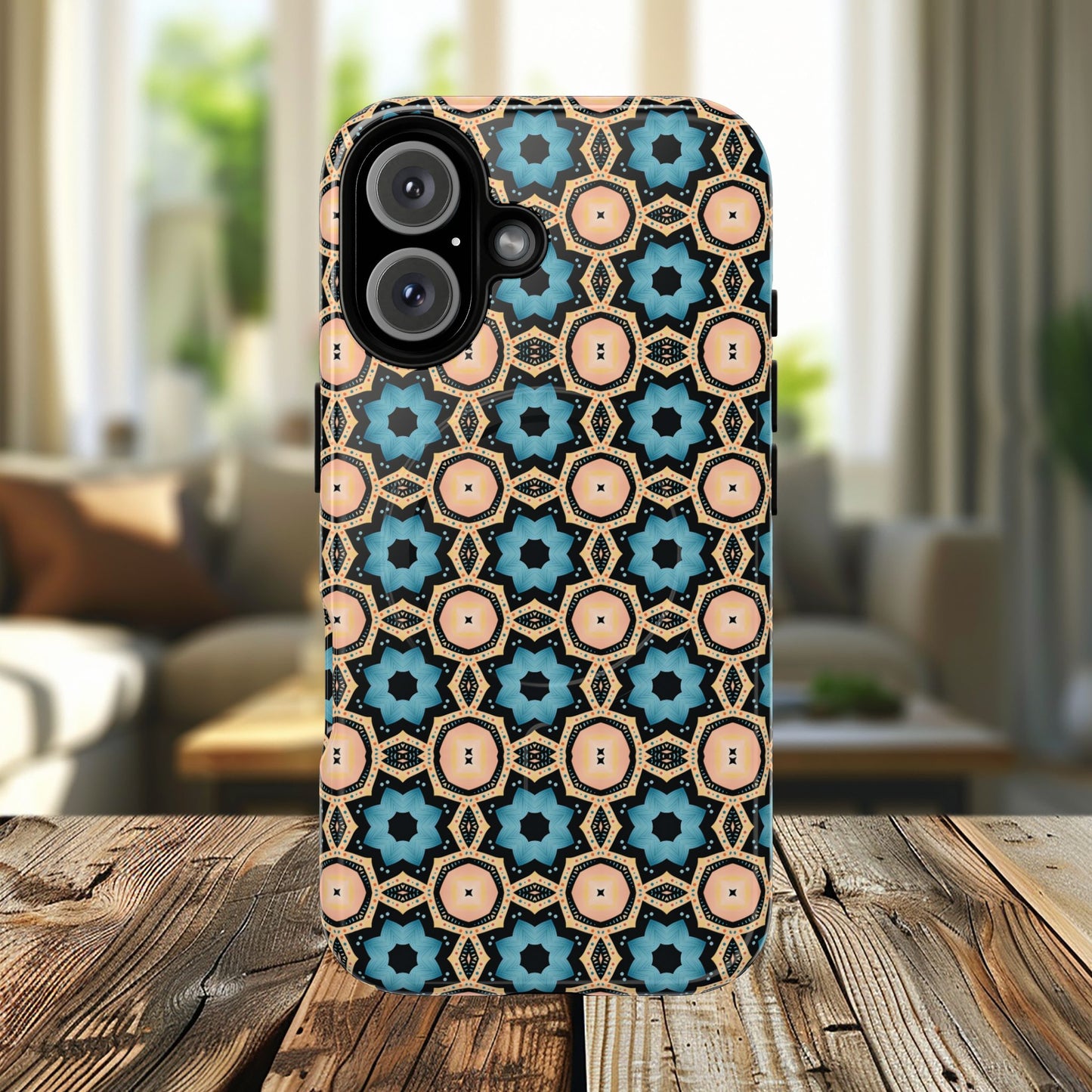 Sahara Star Mosaic Colorful Geometric iPhone Cases, Tough Magnetic iPhone Cases, Vibrant Design iPhone Cover, Durable iPhone Protection, Stylish Tech Accessories.