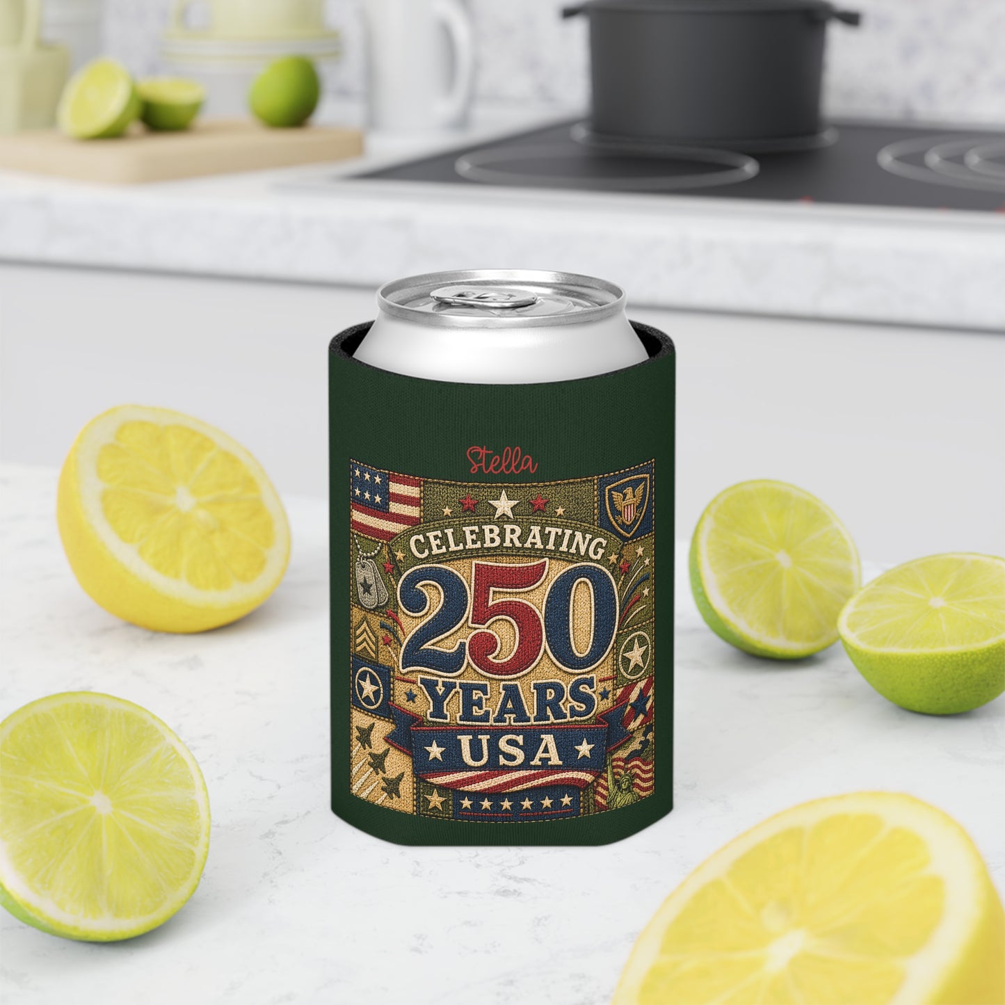 Personalized Can Cooler - "Celebrating 250 Years USA" Patriotic Can Koozie