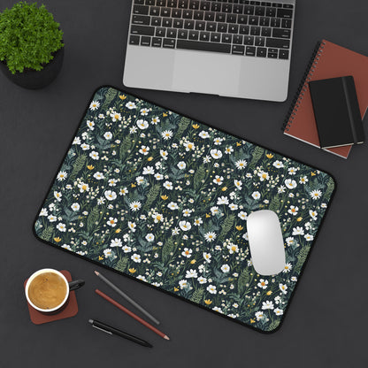 Daisy Delight Floral Desk Mat - Elegant Botanical Design for Home Office Decor.