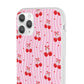 Personalized Cherry Blossom Dreams Flexi Case — Pink Retro Cherry iPhone® 7/8, 11, 12, 13, 14, 15, 16, 17, X/XS, SE, XR, Mini, Pro, Pro Max, Plus Cases.