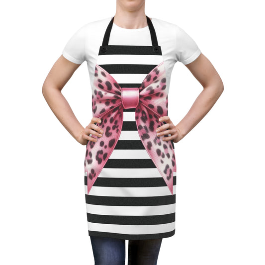 Striped Pink Bow Apron with Detachable Straps - Lightweight Cooking Accessory