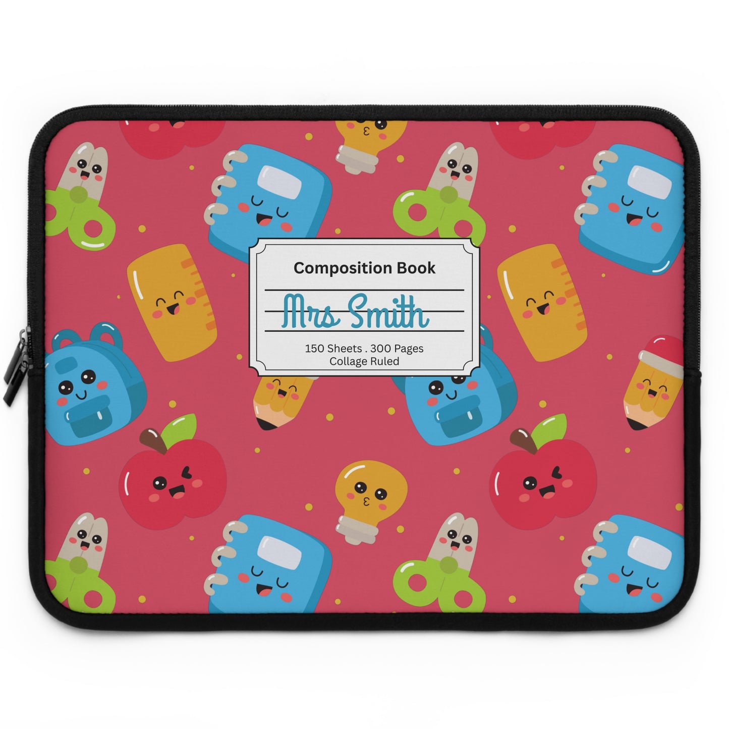 Personalized Kawaii Laptop Sleeve with Composition Book Inspired Design, Customizable Tech Case, School Supplies, Gift for Students, College Essentials, Back to School