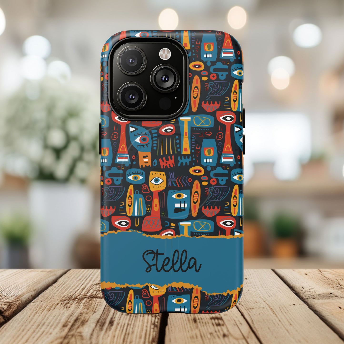 Personalized Tough MagSafe Magnetic iPhone Case — Colorful Abstract Totem Custom Name