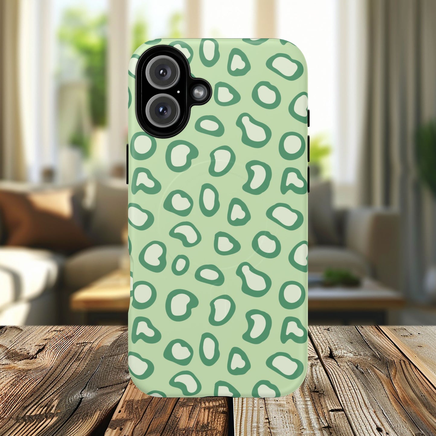 Chic Leopard Print iPhone Cases | Tough Magnetic Cases, iPhone Protection, Animal Print, Stylish Tech Accessories, Green iPhone Case