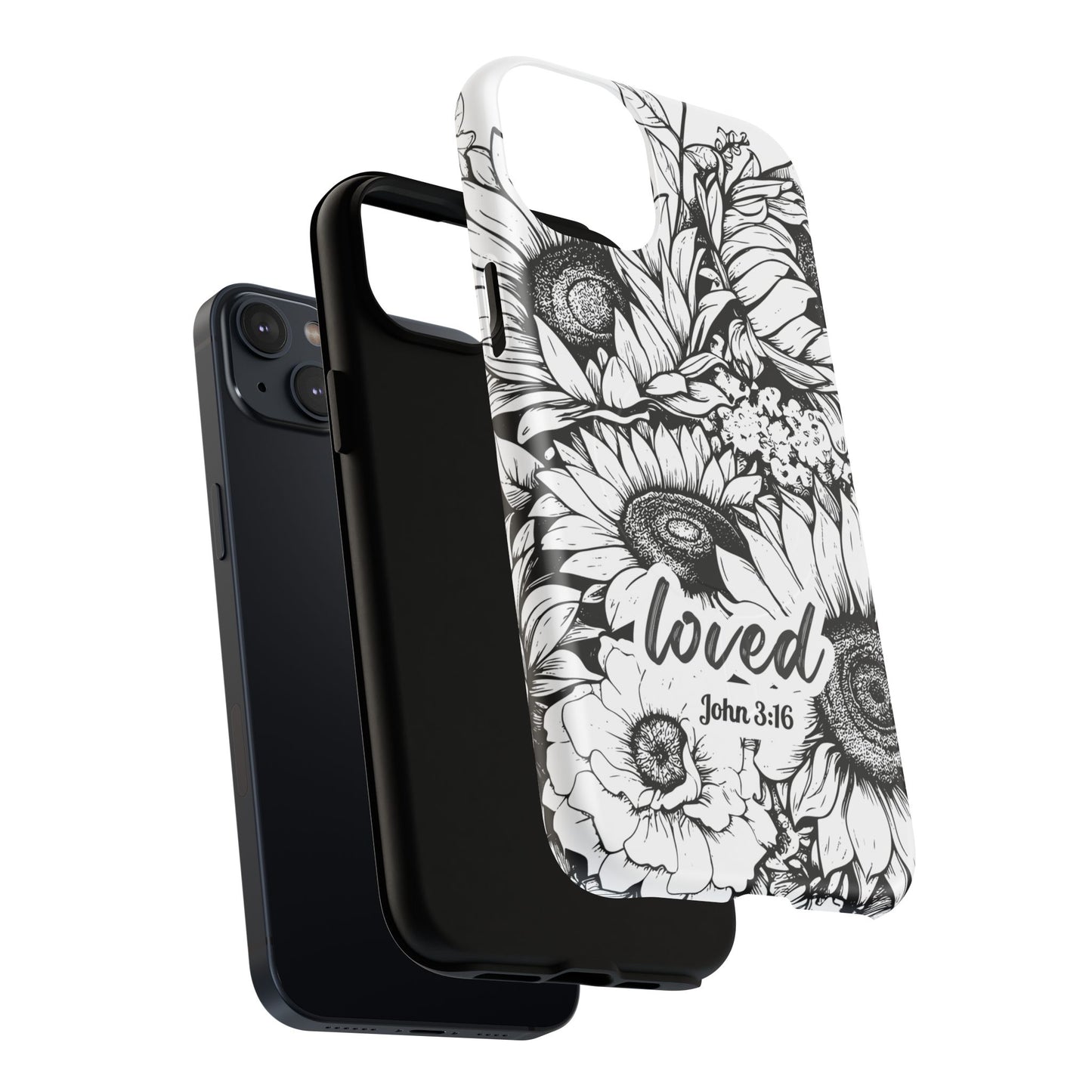 Loved John 3:16, Inspirational Gift, Tough iPhone Magnetic Case Scripture, Sunflower Bible Verse, MagSafe® iPhone® Tough Case, iPhone 14, iPhone 15, iPhone 16, Pro, Pro Max, Plus