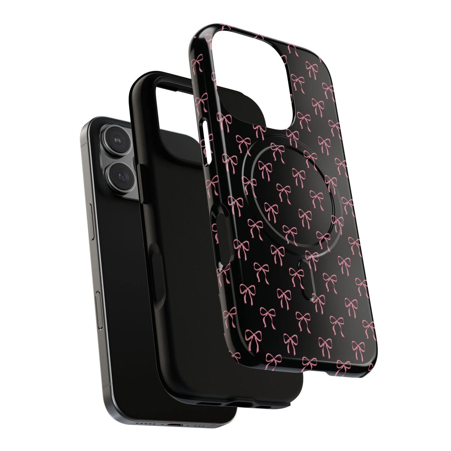 Coquette Chic Bow-Patterned Tough Magnetic iPhone Case, Stylish Gift for Her, Protective iPhone Cover, Trendy Accessory, iPhone Birthday Gift, Fashionable Tech
