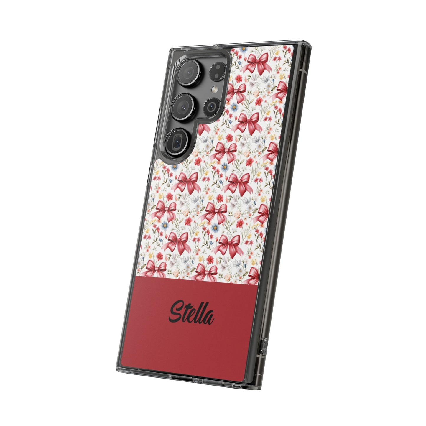 Personalized Rosette Coquette Floral Bow Clear iPhone, Samsung Cases — Custom Name Phone Cover