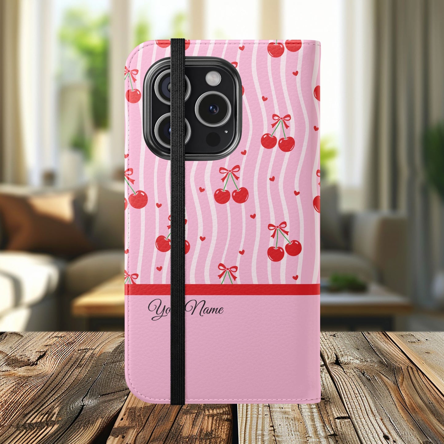 Personalized Cherry Blossom Dreams Flip iPhone and Samsung Cases — Wallet Folio with Name & Affirmation.