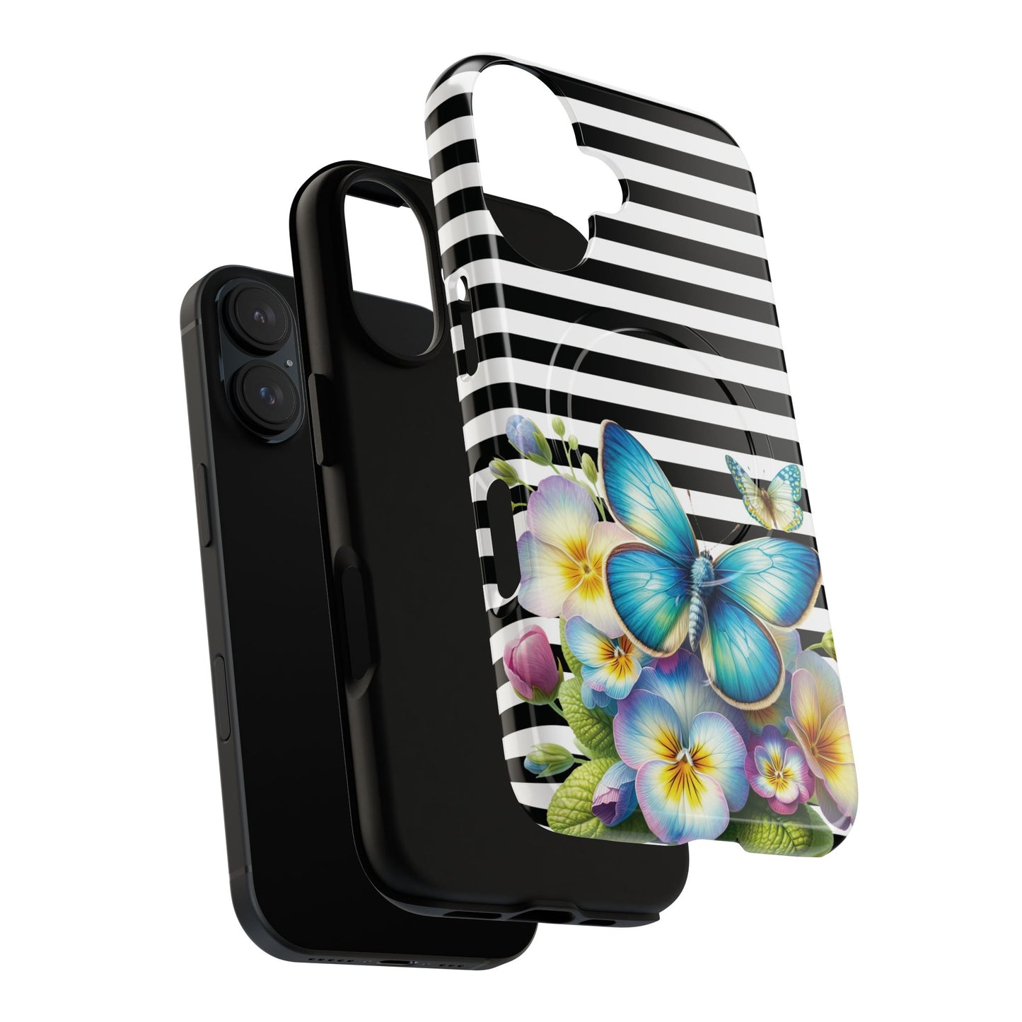 Pansy Parade Tough iPhone Magnetic Cases, Floral Tough Case, Striped iPhone Magnetic Cover, Phone Accessory, Gift for Nature Lovers