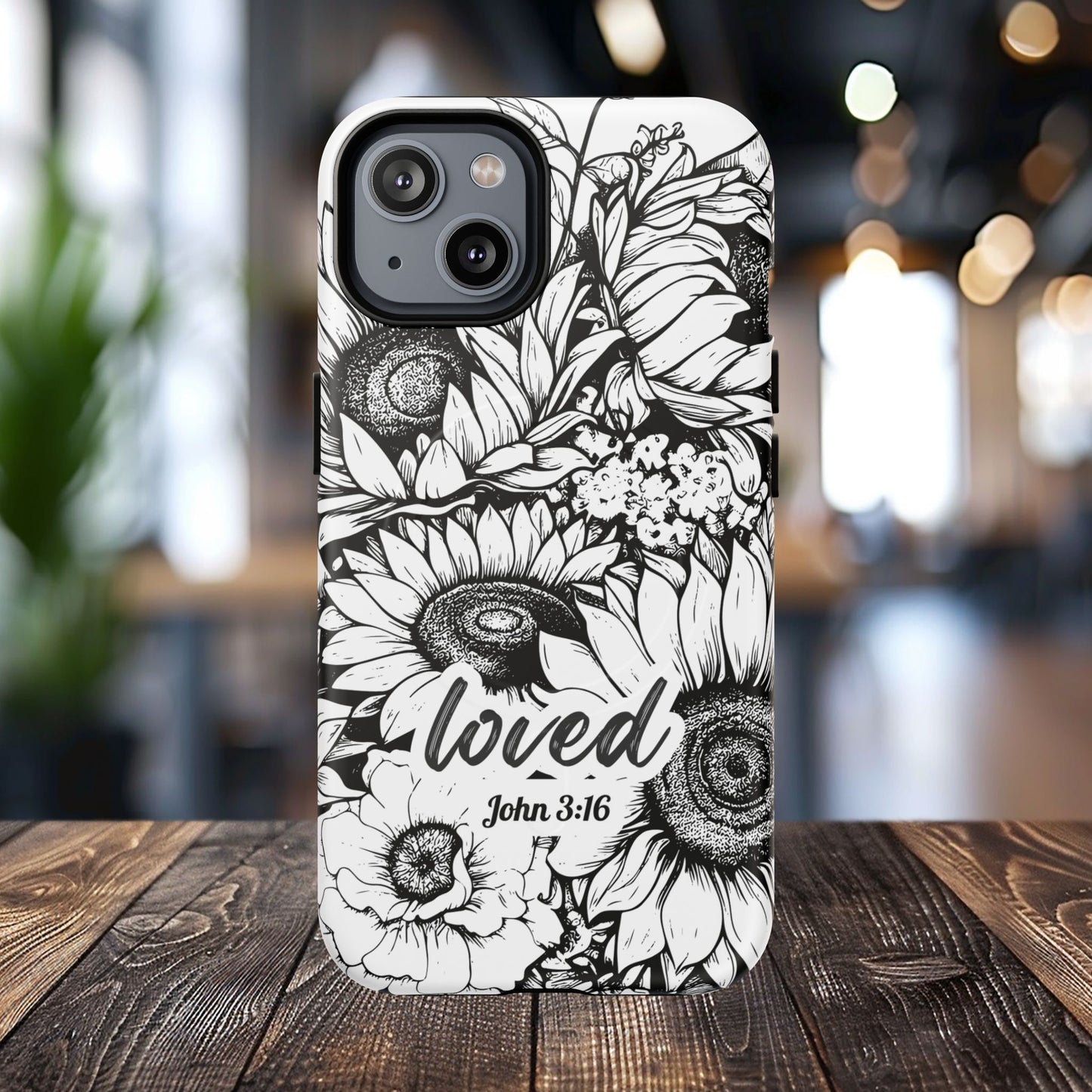 Loved John 3:16, Inspirational Gift, Tough iPhone Magnetic Case Scripture, Sunflower Bible Verse, MagSafe® iPhone® Tough Case, iPhone 14, iPhone 15, iPhone 16, Pro, Pro Max, Plus