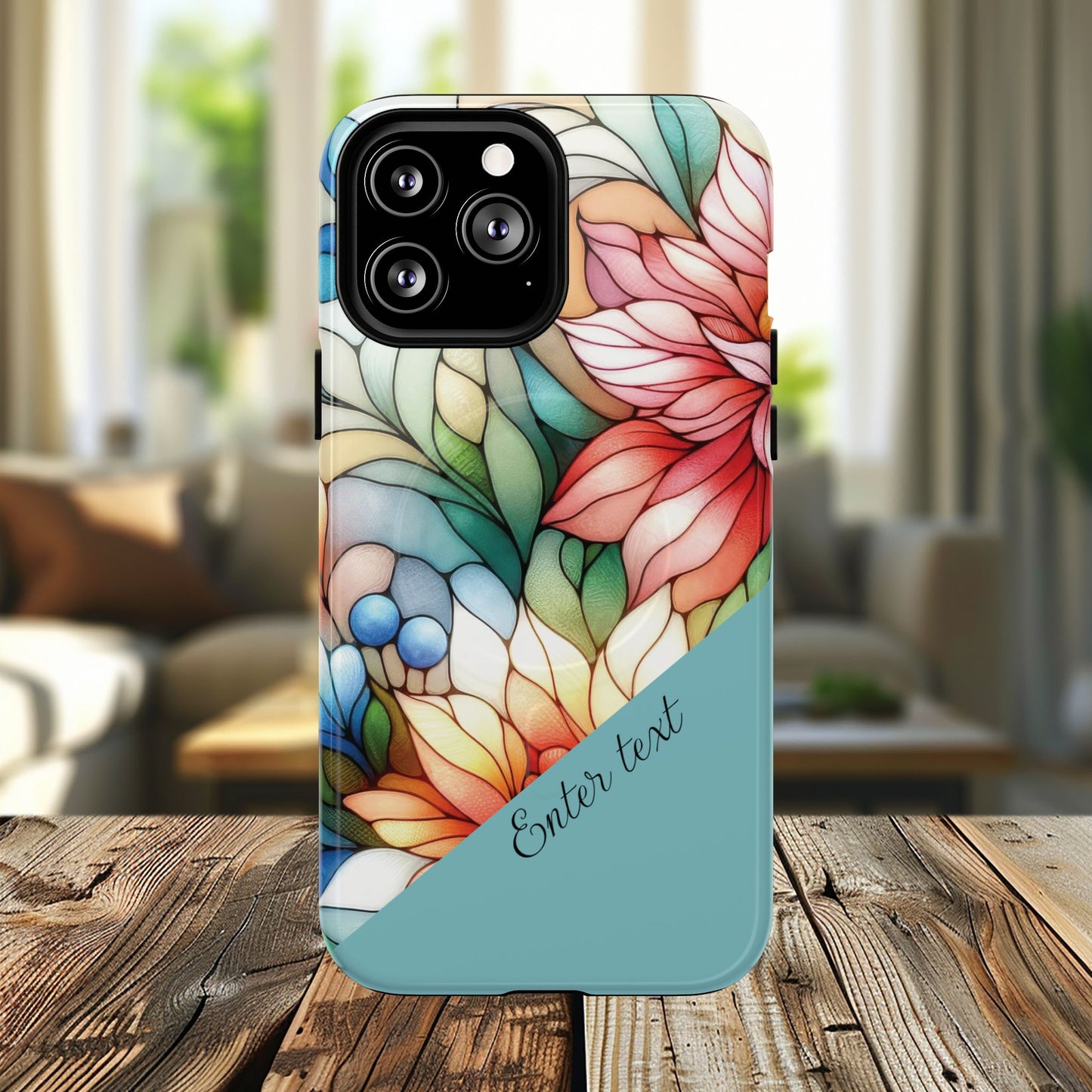 Personalized Radiant Gardenlight Stained Glass Tough MagSafe Magnetic Case, Vibrant Flower Cover, Durable Protective Case, Unique Gift for Her, Spring Elegance, iPhone® 13, 14, 15, 16, 17, Pro, Pro Max, Plus Cases.