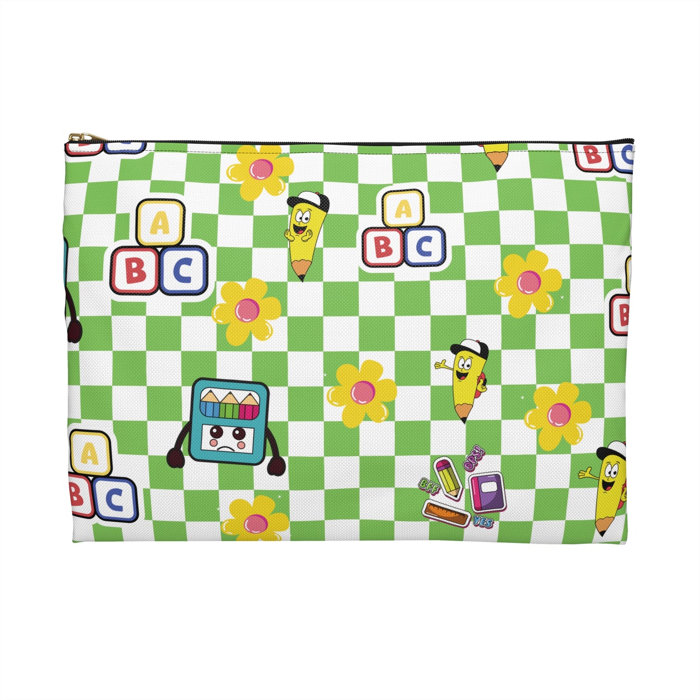 Personalized Green SchoolYard Chic Composition Book Inspired Accessory Pouch, Kids School Supplies, Classroom Organizer, Teacher Gift, Fun Stationery Case, Back to School