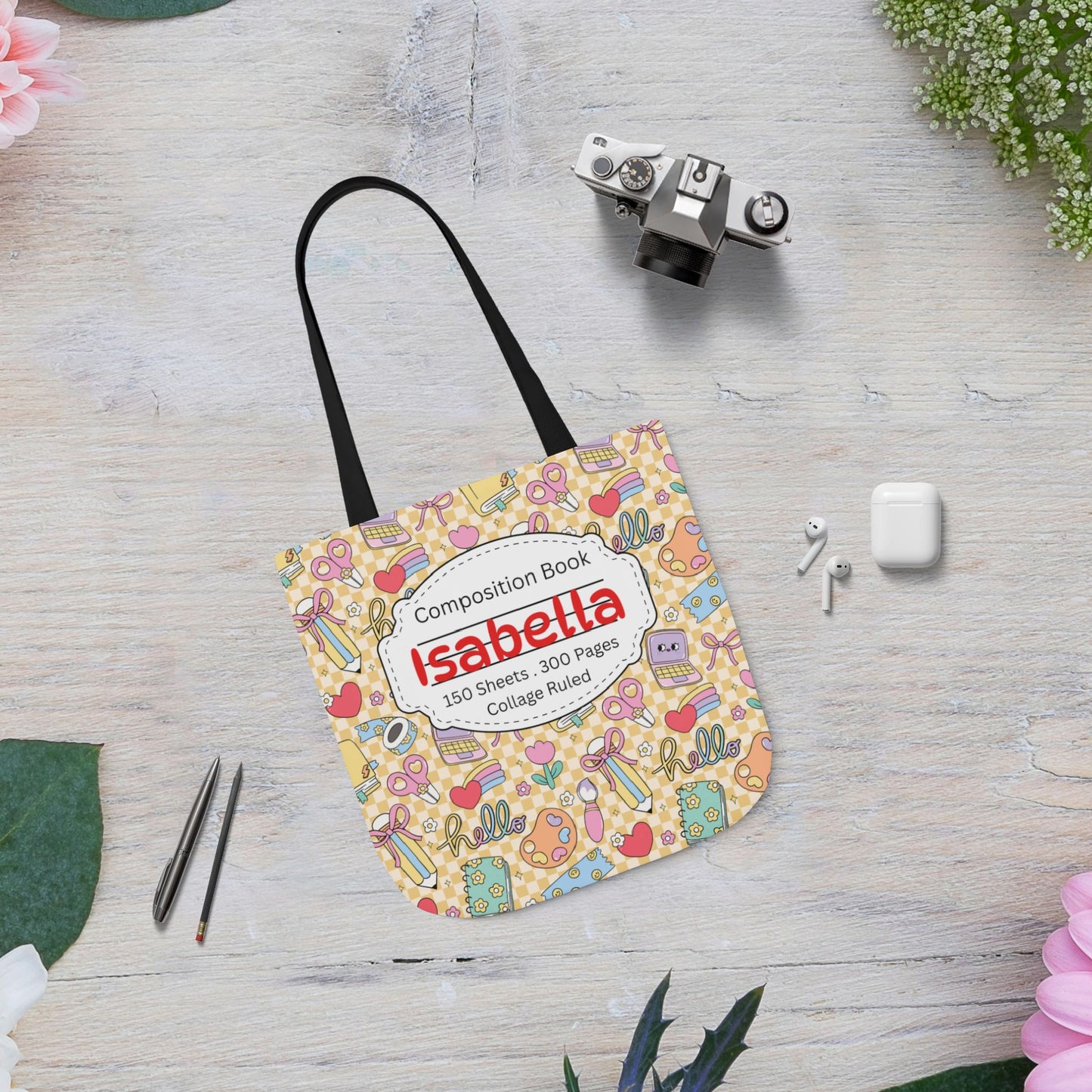 Personalized Doodle Daydream Composition Book Inspired Canvas Tote Bag with Colorful Straps, Cute School Bag, Eco-Friendly Tote, Back to School Shopping Bag, Teacher Gift Idea