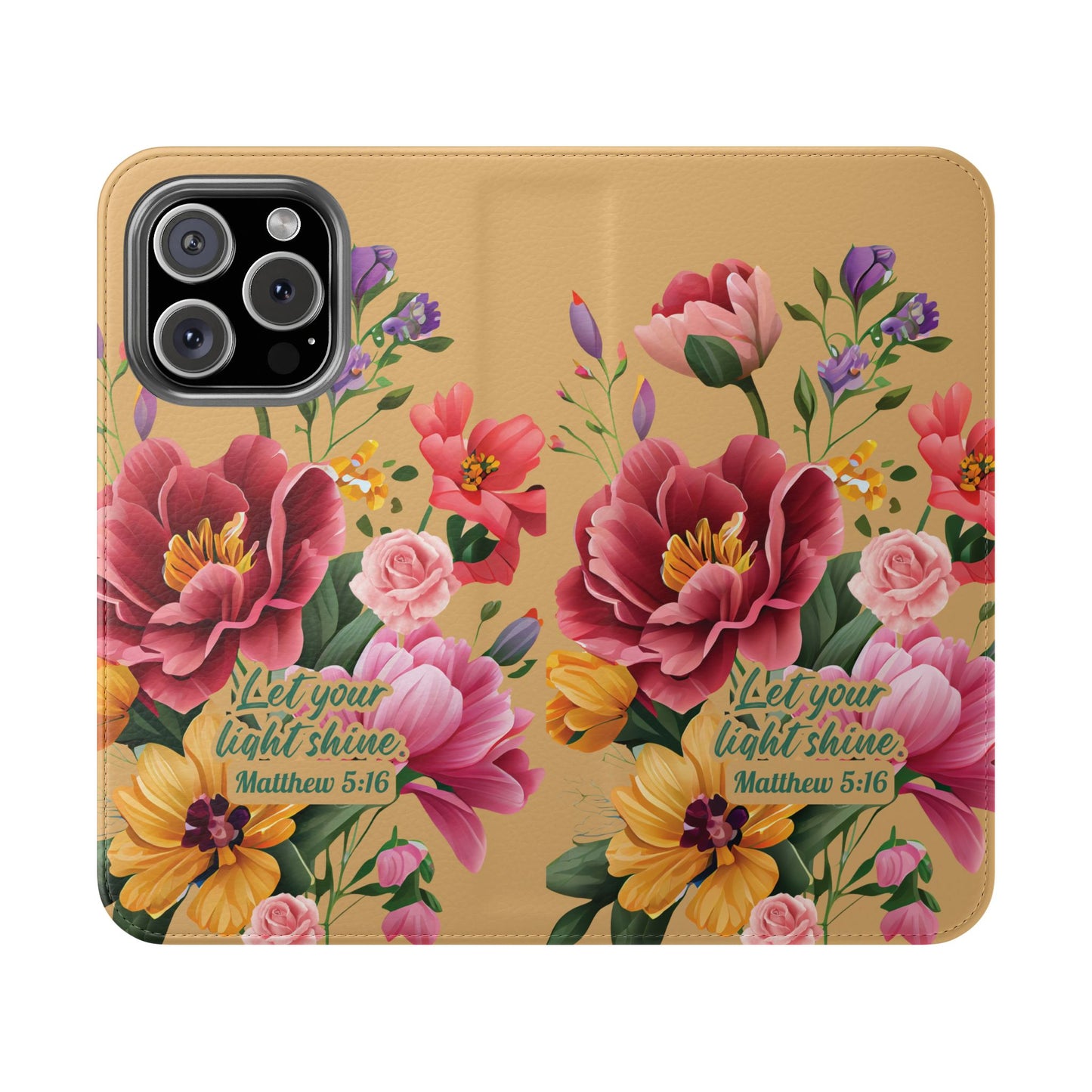 Floral Scripture Flip Case — "Let Your Light Shine" Wallet Phone Cover (Matthew 5:16)