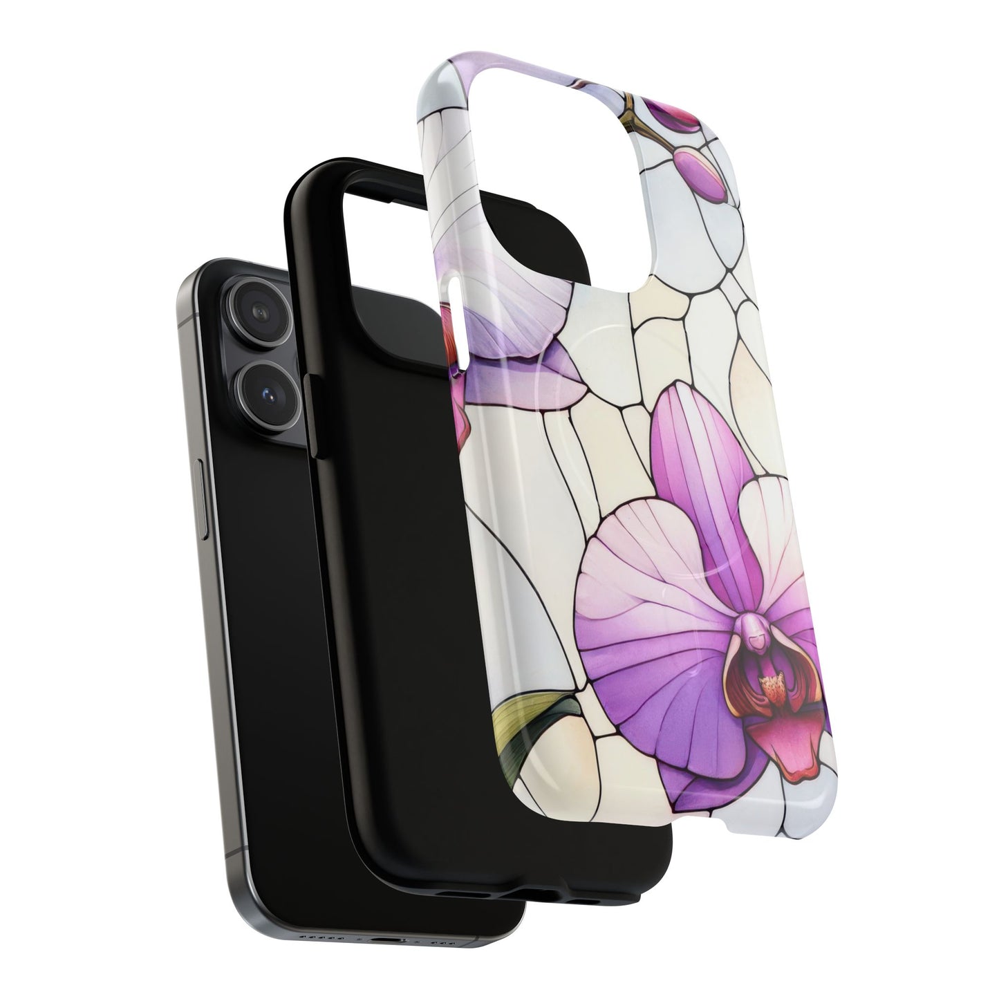 Orchid Grace Tough iPhone Magnetic Case, Protective iPhone Cover, Trendy Stained Glass Design, Floral Gift, Unique iPhone Accessory, Durable iPhone Case