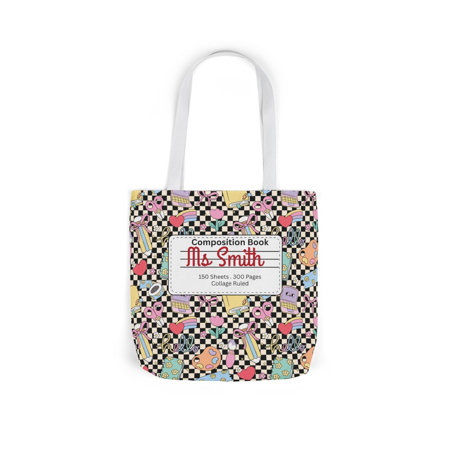 Personalized Black Doodle Daydream Composition Book Inspired Canvas Tote Bag with Colorful Straps, Cute School Bag, Eco-Friendly Tote, Back to School Shopping Bag, Teacher Gift Idea