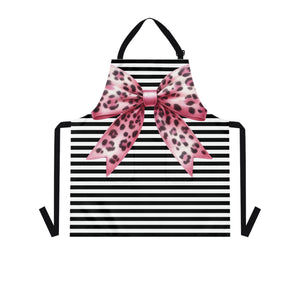 Striped Pink Animal Print Bow Grilling Apron with Tie Straps (AOP).