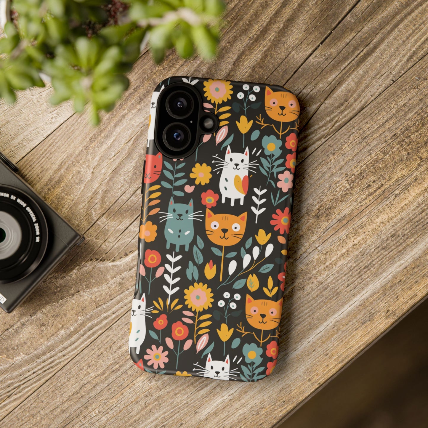 Whimsical Feline Garden iPhone, Samsung or Google Pixel Tough Cases