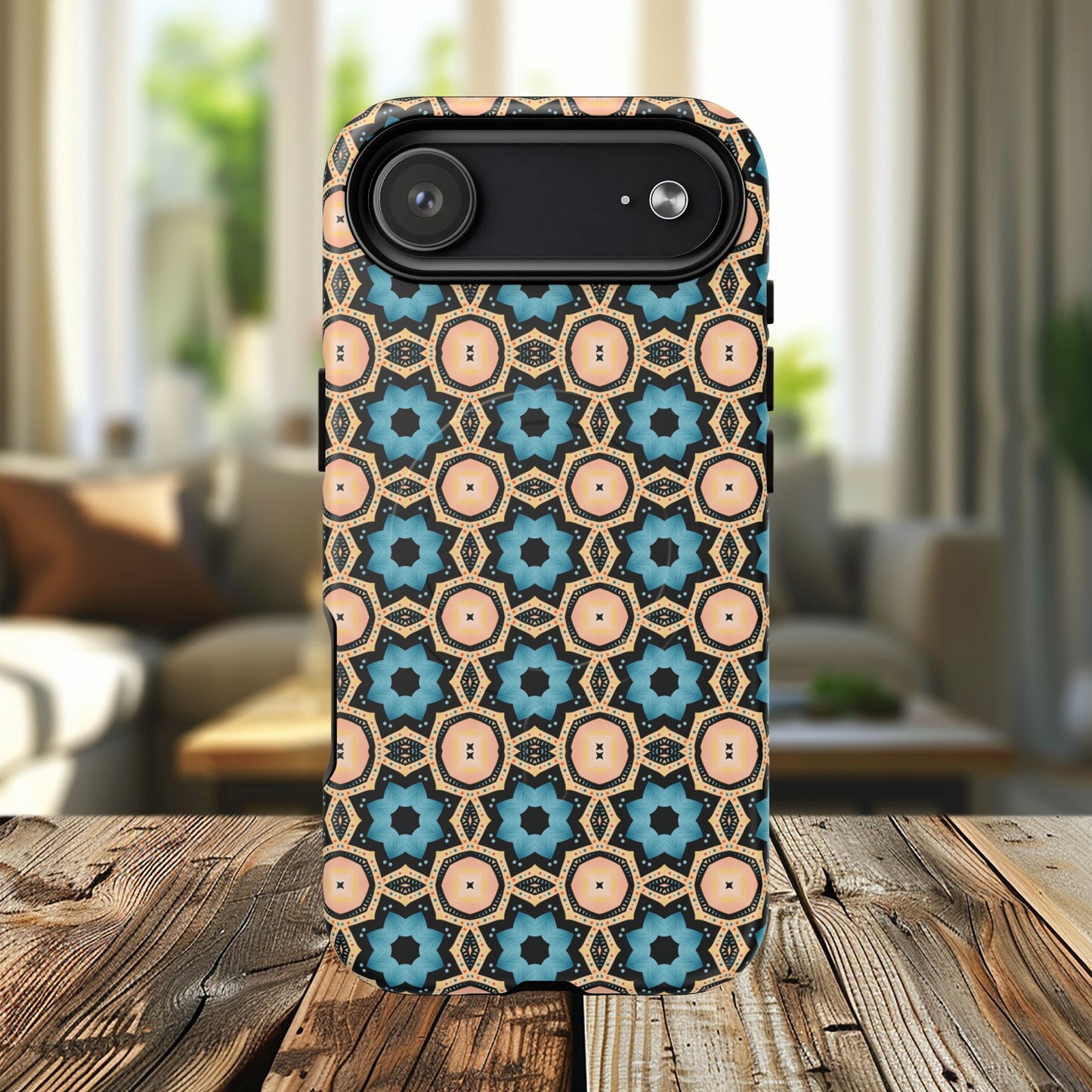 Sahara Star Mosaic Colorful Geometric iPhone Cases, Tough Magnetic iPhone Cases, Vibrant Design iPhone Cover, Durable iPhone Protection, Stylish Tech Accessories.