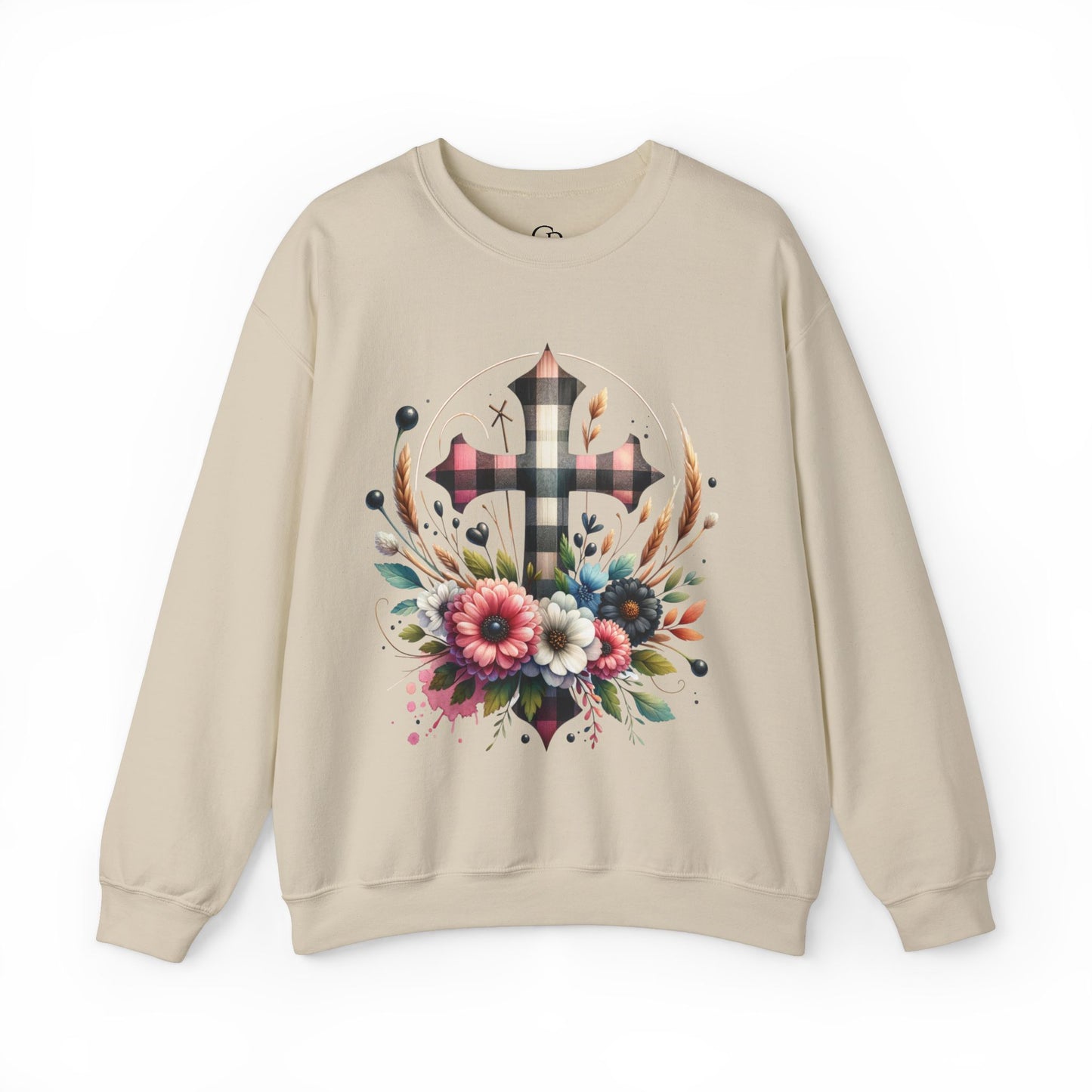 Faith and Floral Cross Unisex Heavy Gildan Blend™ Crewneck Sweatshirt.