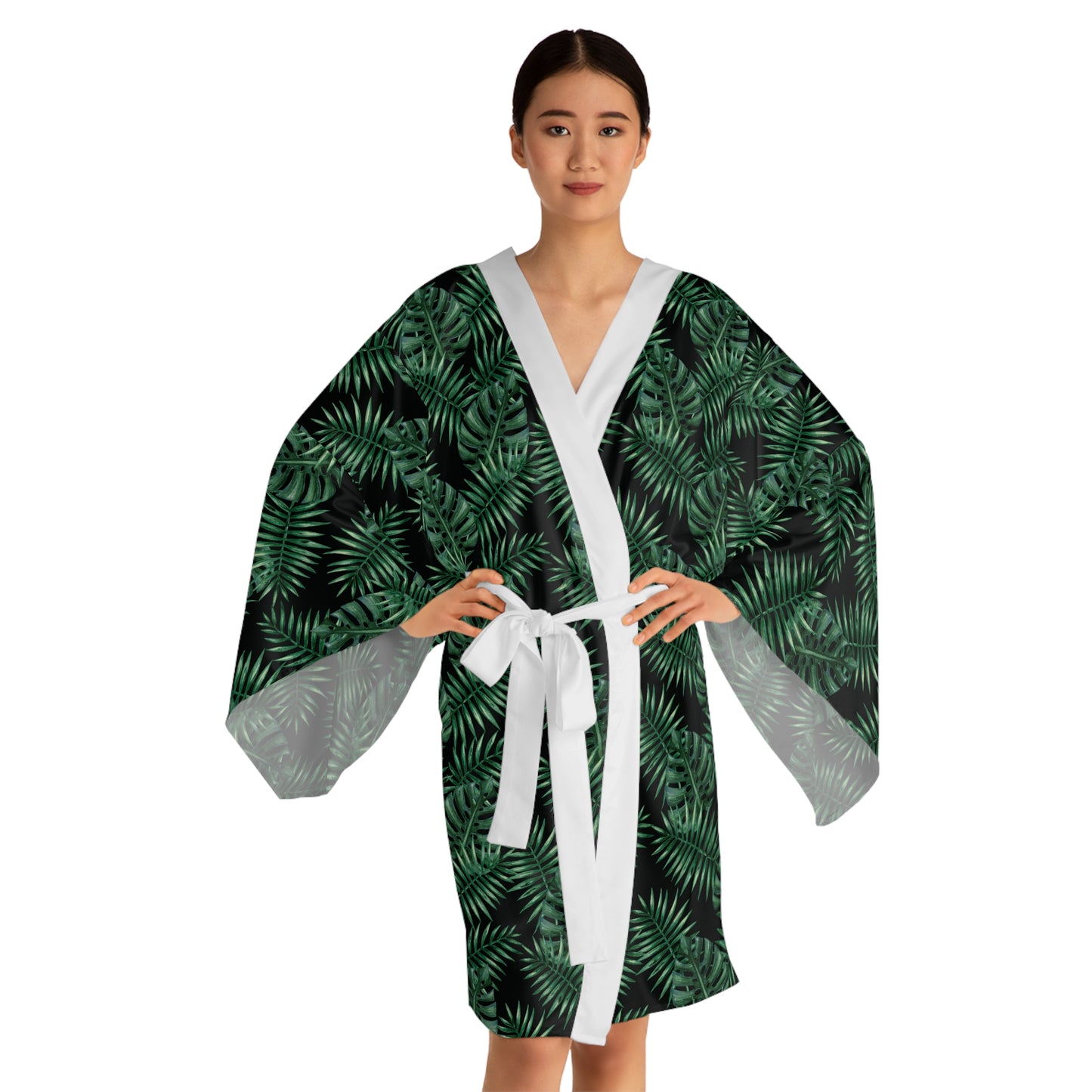 Black Tropical Bliss Serenity Kimono Robe (AOP)