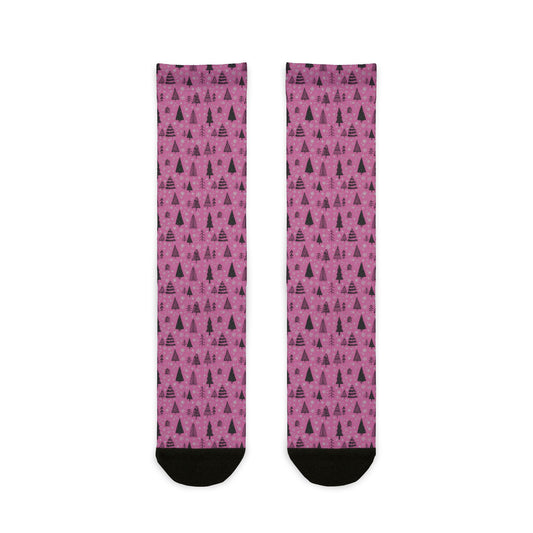 Winter Wonderland Pink Sublimation Crew Socks