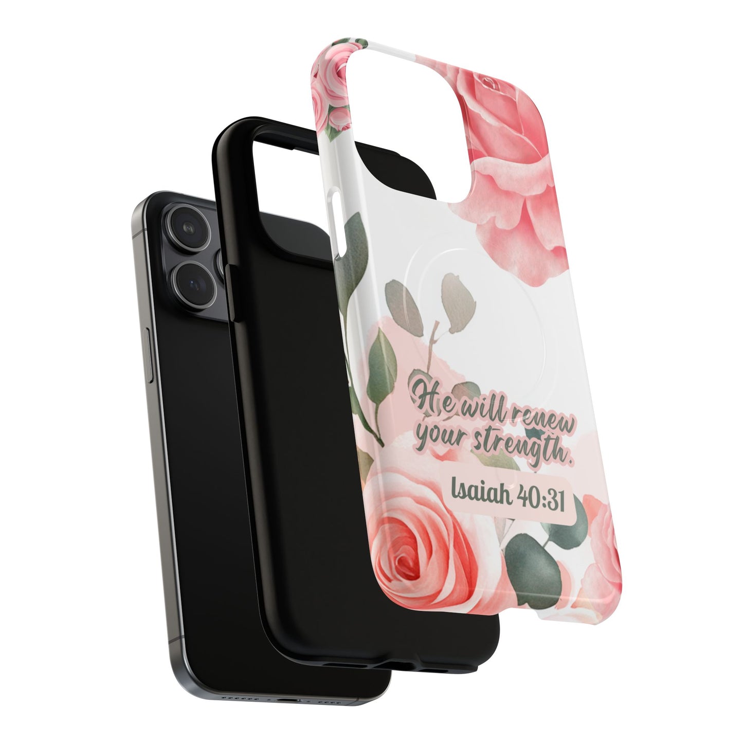 You will Renew your Strength Isaiah 40:11, Inspirational Gift, Tough iPhone Magnetic Case Scripture, Floral Bible Verse, MagSafe® iPhone®, iPhone 14, iPhone 15, iPhone 16, Pro, Pro Max, Plus.
