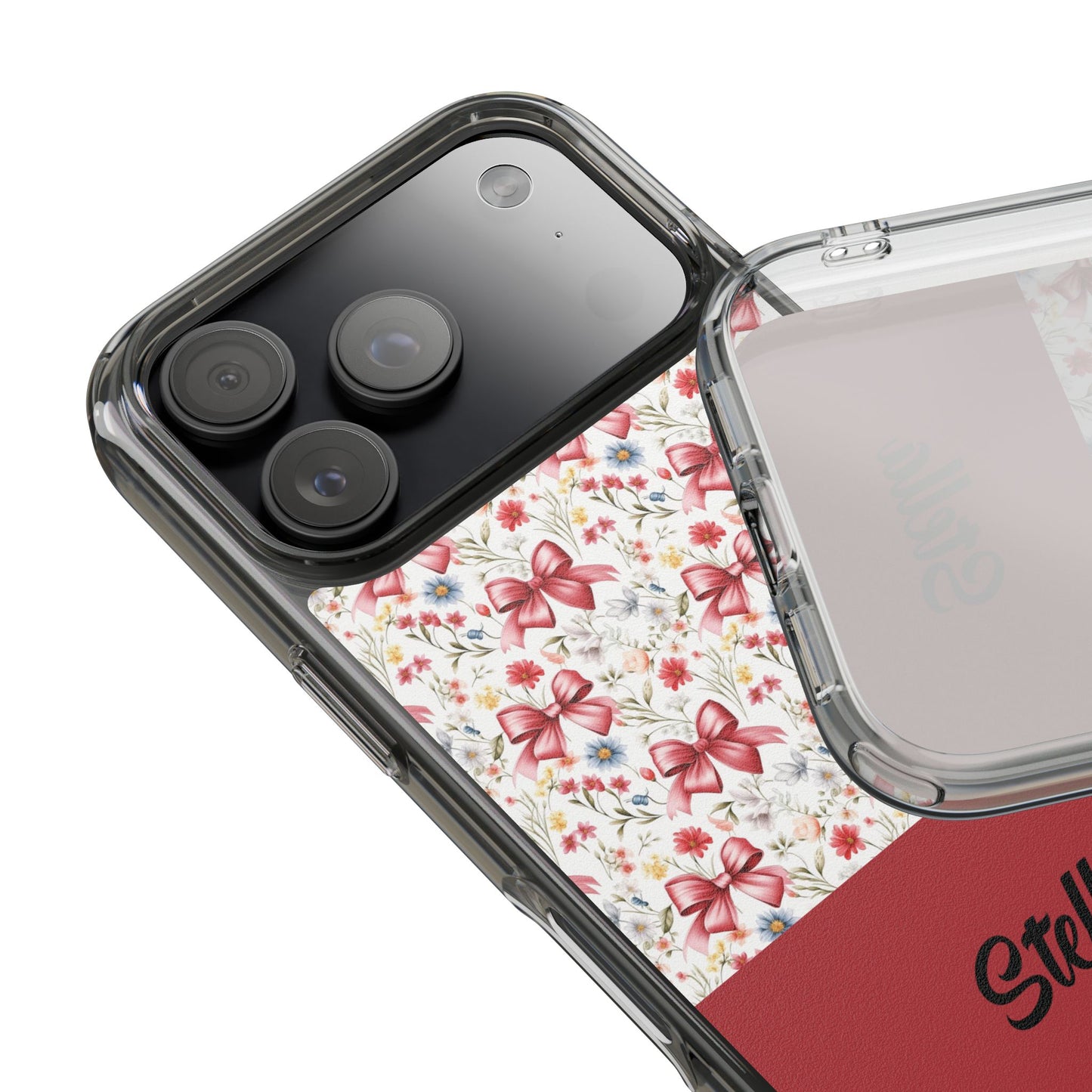 Personalized Rosette Coquette Floral Bow Clear iPhone, Samsung Cases — Custom Name Phone Cover