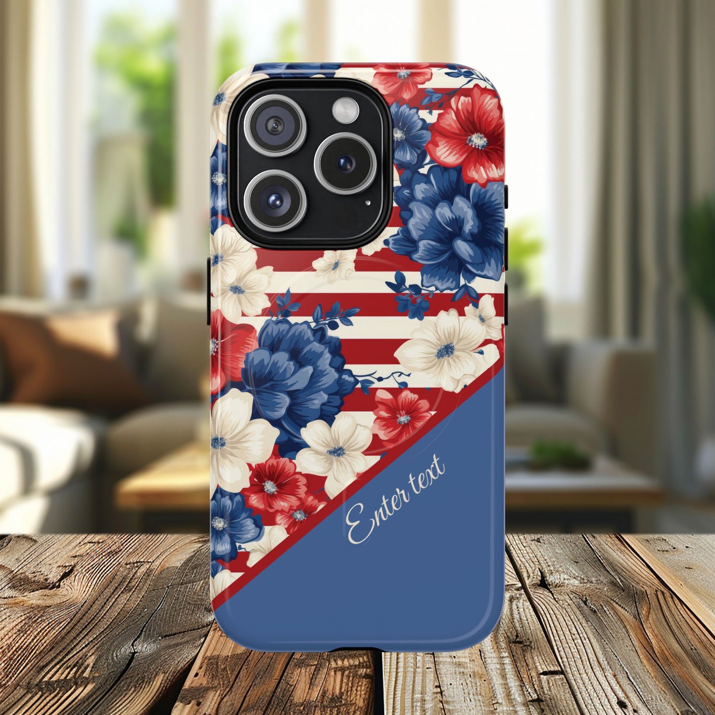 Personalized Stars, Stripes & Petals Tough Magnetic MagSafe Case, Patriotic Cover, Floral Design, Durable Protection, Gift for Her, Summer Vibes