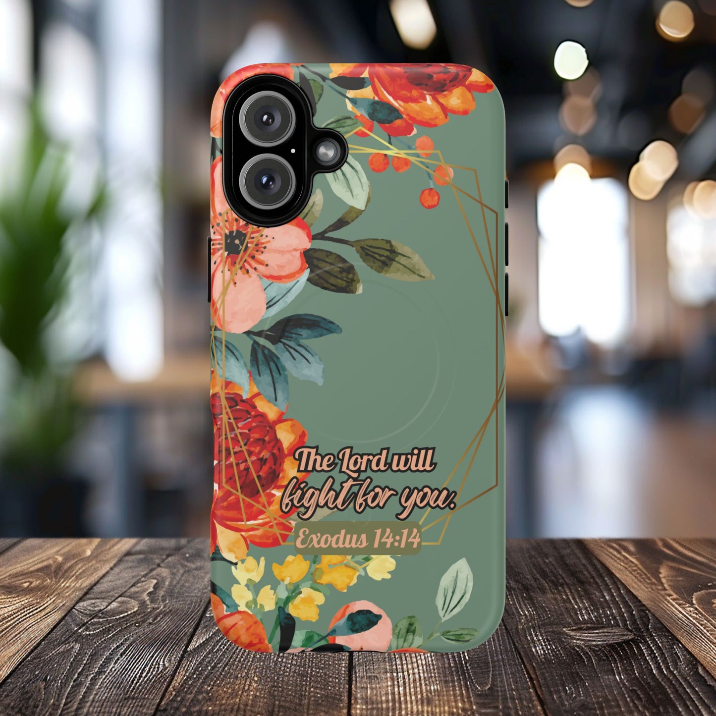 The Lord will Fight for You Exodus 14:14, Inspirational Gift, Tough iPhone Magnetic Case Scripture, Sunflower Bible Verse, MagSafe® iPhone® Tough Case, iPhone 14, iPhone 15, iPhone 16, Pro, Pro Max, Plus.