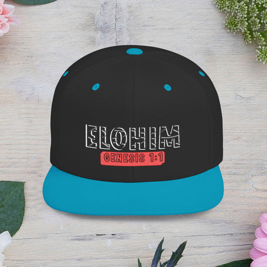 Embroidery 'ELOHIM' & 'GENESIS 1:1' Flat Bill Snapback Hat, Stylish Cap for Everyday Wear, Church Events, Gift for Him/Her, Streetwear Accessory, Casual Fashion