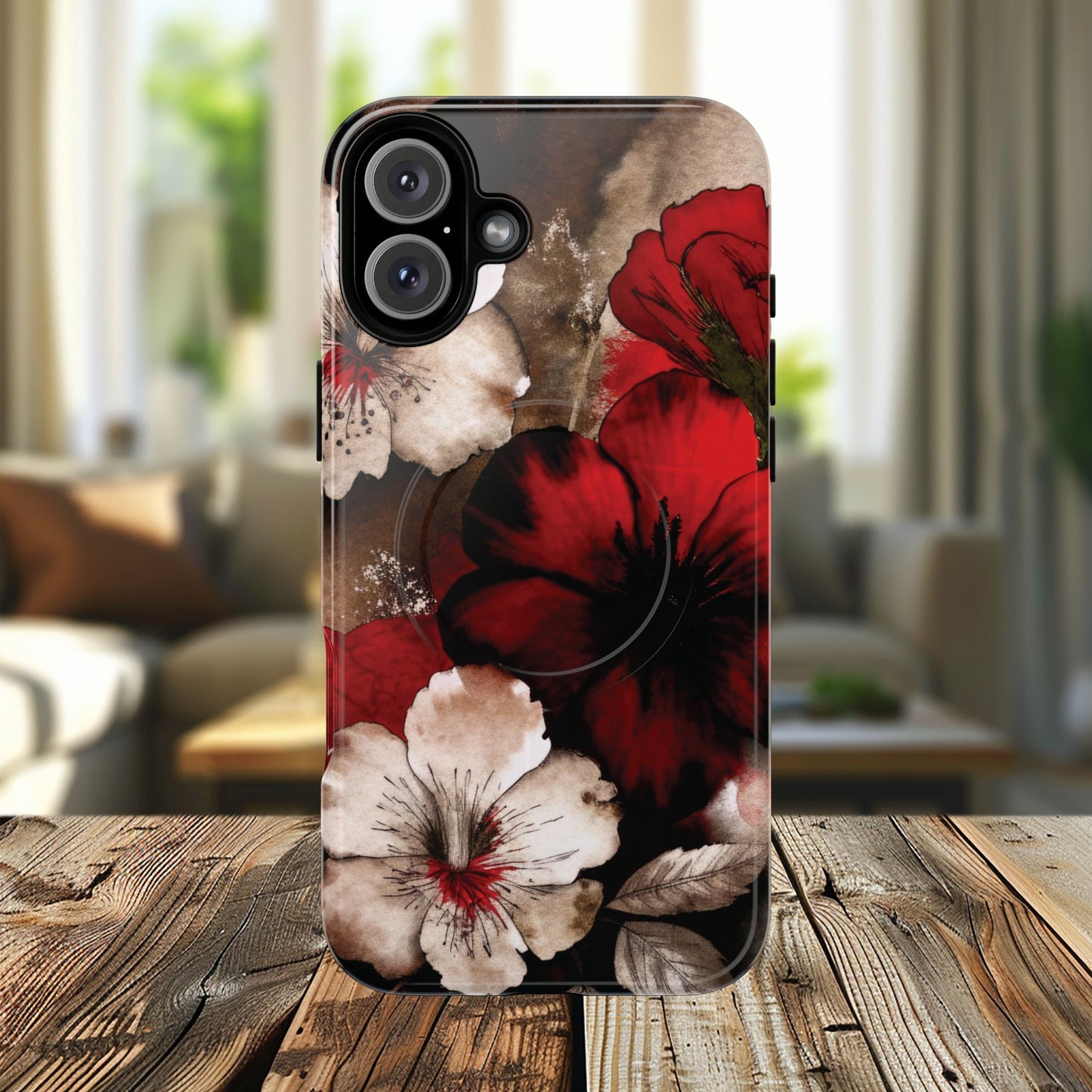 Crimson Noir Tough iPhone Magnetic Cases, Tough iPhone Protector, Stylish Floral Design, Gift for Her, Floral Accessories