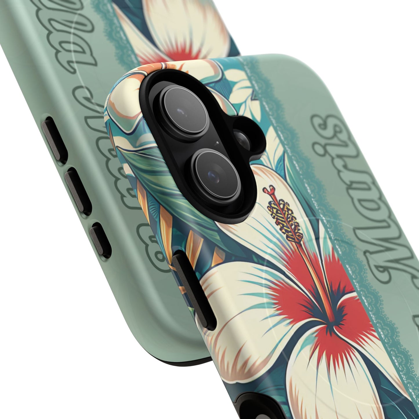Personalized Tropical Floral Phone Case – Stylish Tough Magnetic Cases for iPhone, Customizable with Names, Perfect Gift for Nature Lovers