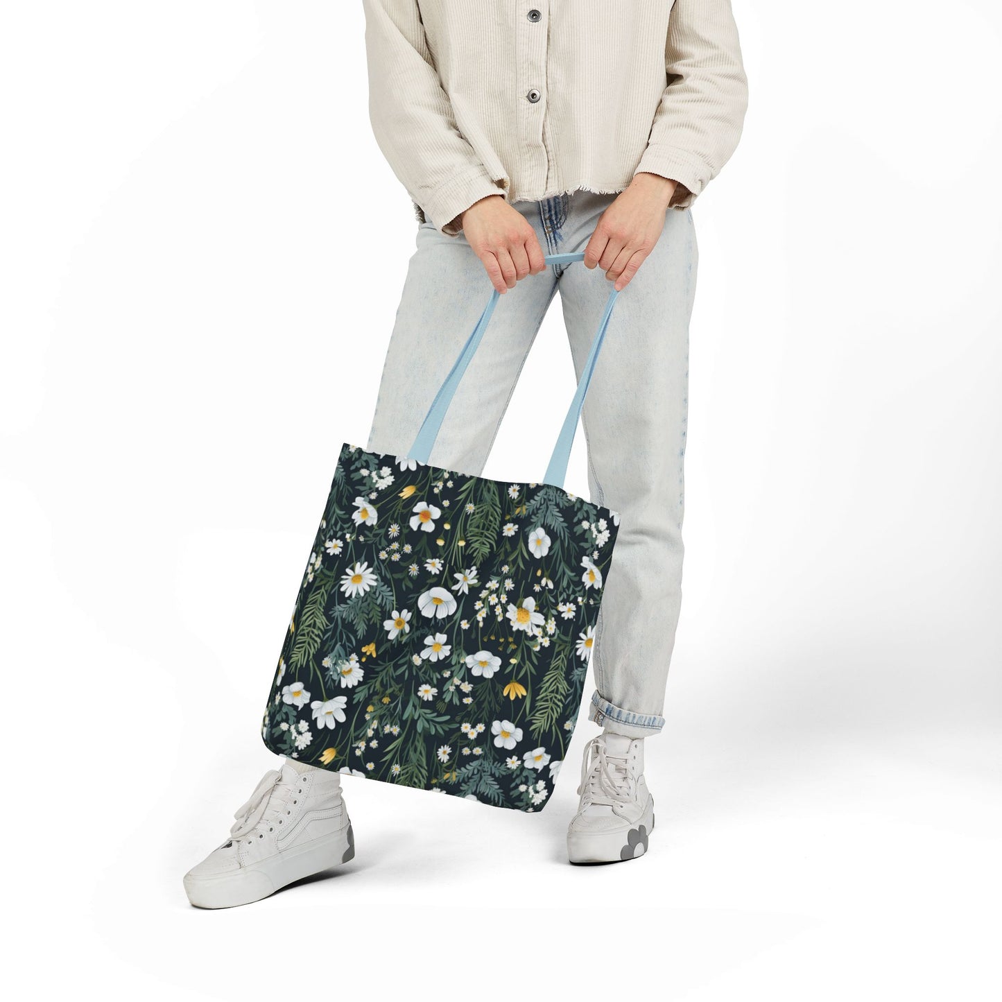 Daisy Delight Floral Canvas Tote Bag with 5-Color Straps | Eco-Friendly Shopping Bag