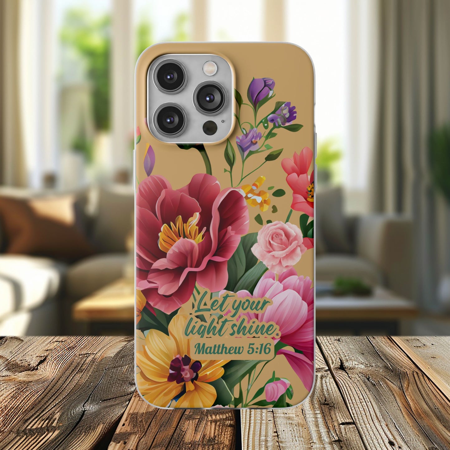 Floral Scripture Phone Case — "Let Your Light Shine" (Matthew 5:16) for iPhone and Samsung Cases.