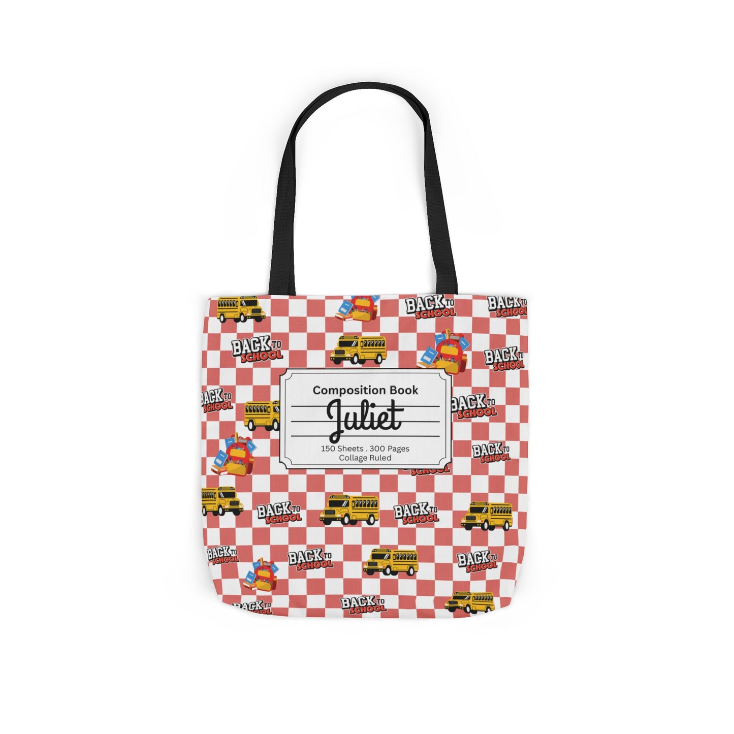 Personalized Red Schoolyard Chic Composition Book Inspired Canvas Tote Bag with Colorful Straps, Cute School Bag, Eco-Friendly Tote, Back to School Shopping Bag, Teacher Gift Idea