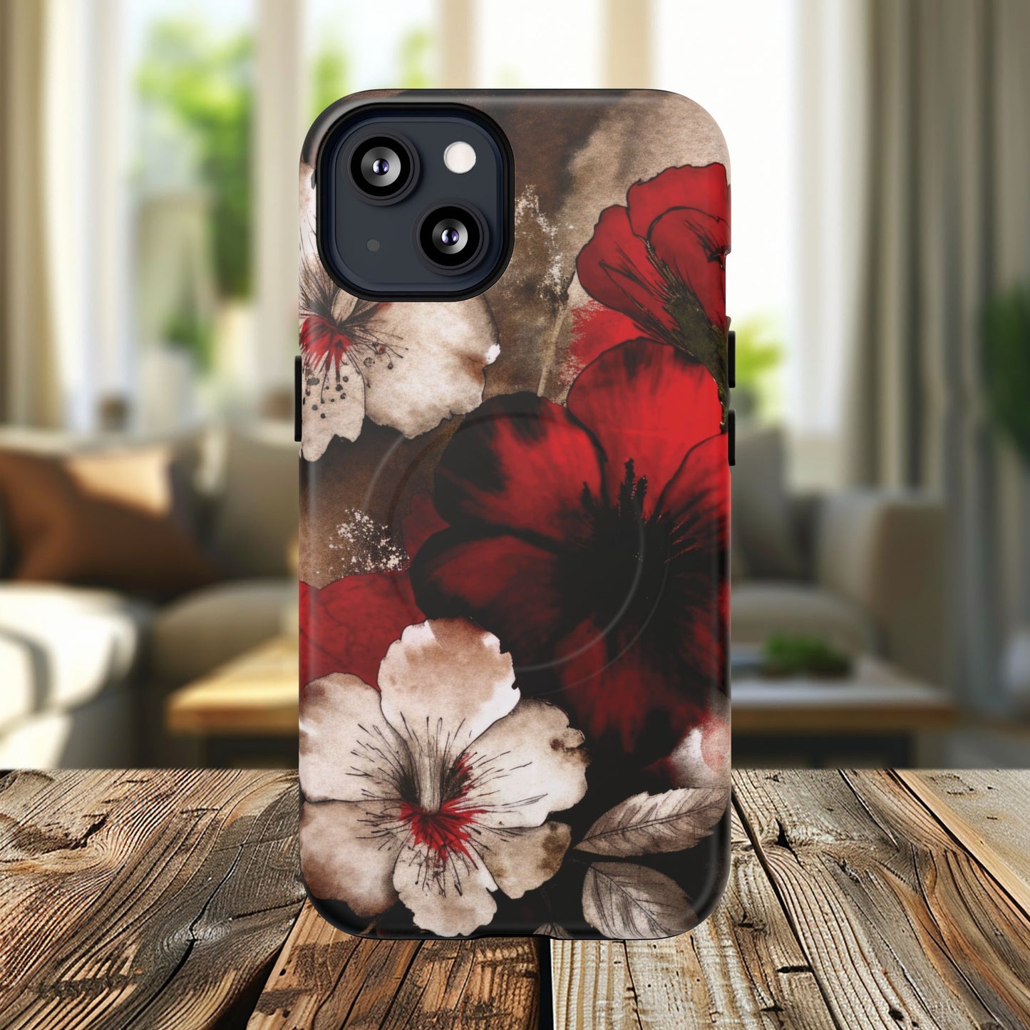 Crimson Noir Tough iPhone Magnetic Cases, Tough iPhone Protector, Stylish Floral Design, Gift for Her, Floral Accessories