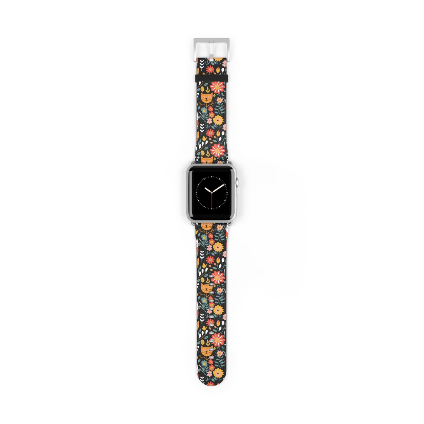 Whimsical Feline Garden Print Watch Band for Apple Watch - Cute Animal Design.