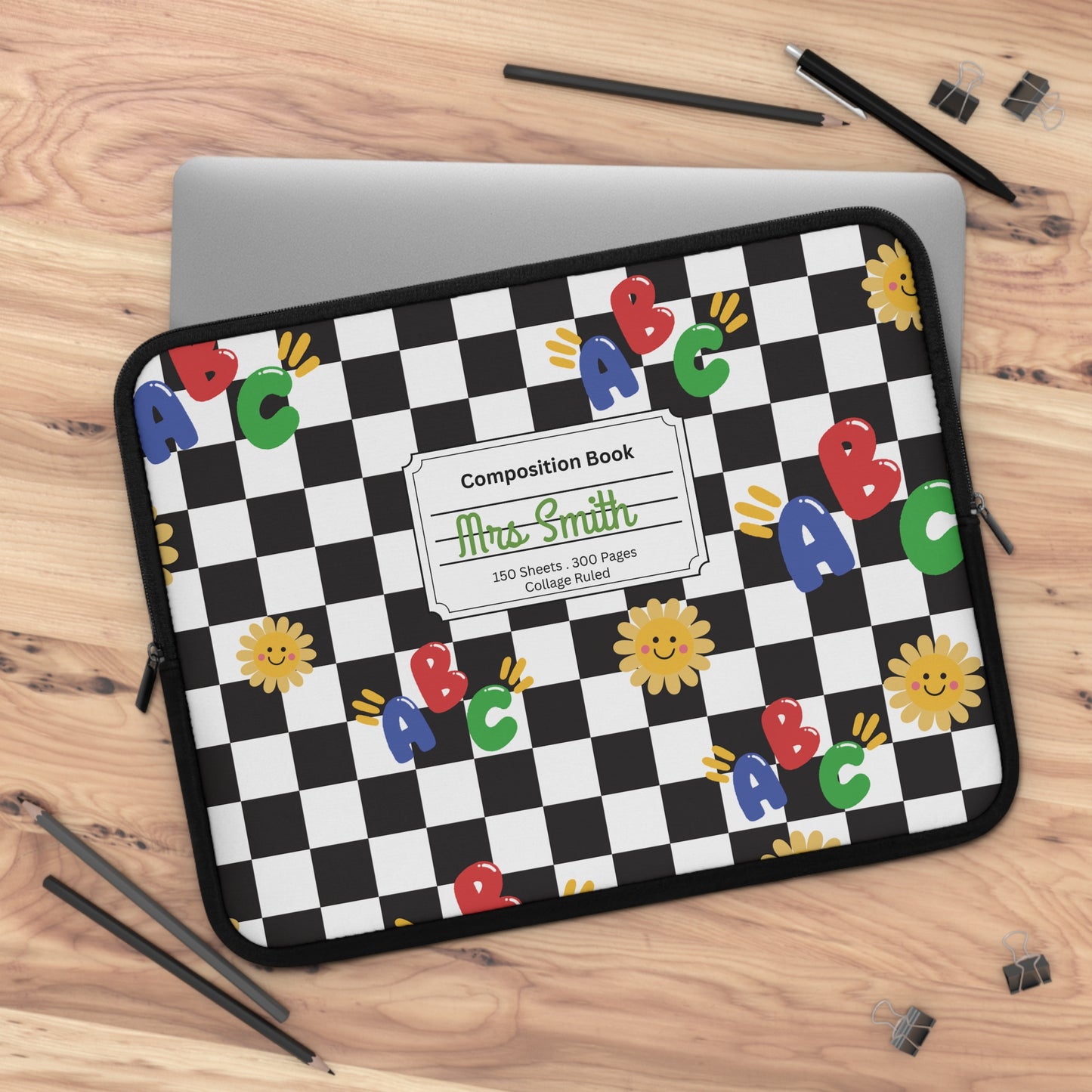 Personalized Schoolyard Chic Laptop Sleeve with Composition Book Inspired Design, Customizable Tech Case, School Supplies, Gift for Students, College Essentials, Back to School